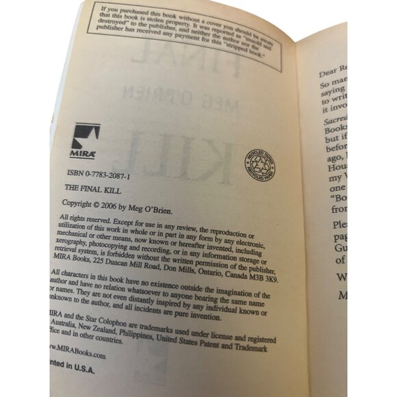 The Final Kill By Meg OBrien Paperback Book Fiction Thriller Novel Suspense - Picture 4 of 4